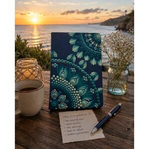 Hand Painted Mandala Journal Blue Teal Notebook Ocean Inspired Dot Art Diary